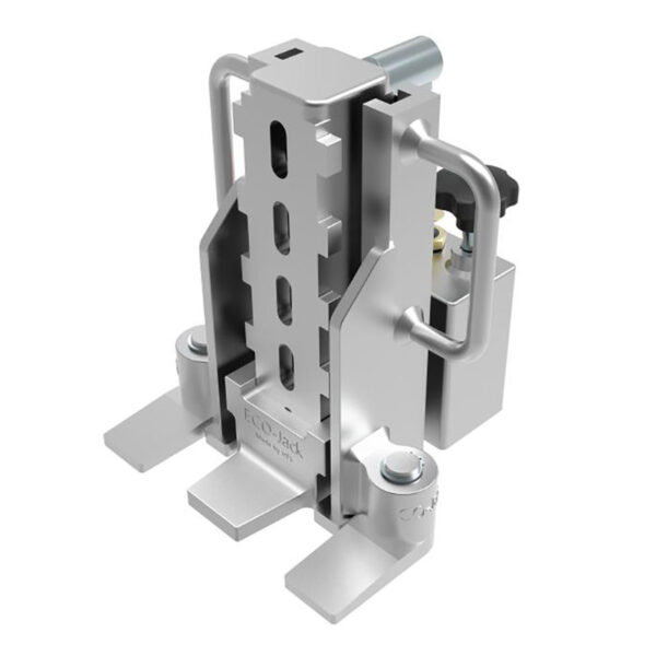 The ECO-Jack® EJ30-5S-CR is a stainless steel device with adjustable slots, handles, and a bolt-mounted base.
