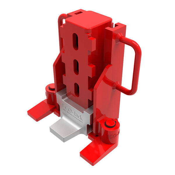 Red ECO-Jack® EJ45-4XR industrial jack with two handles and a silver lifting platform at the base.