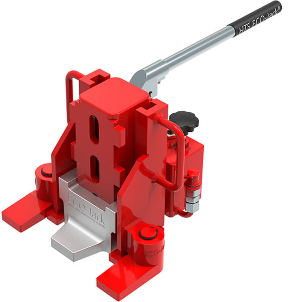 ECO-Jack® EJ100-3S red hydraulic jack with metal handle for heavy lifting in industrial settings.