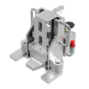 ECO-Jack® EJ100-3S-CR: Silver hydraulic lifter with metal supports, adjustment knobs, and mounting points.