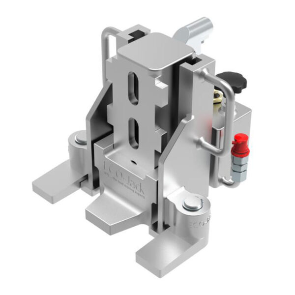 ECO-Jack® EJ100-3S-CR: Silver hydraulic lifter with metal supports, adjustment knobs, and mounting points.