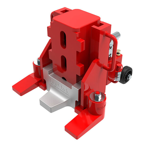 ECO-Jack® EJ250-3S: Red industrial lifting jack with central notched support, silver base, and side handles.