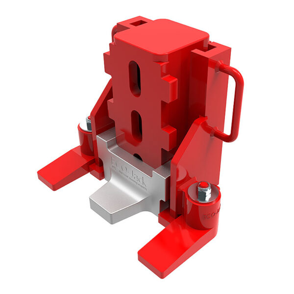 Red and silver ECO-Jack® EJ300-3XR with bolts, handles, and a large central gear-shaped component.