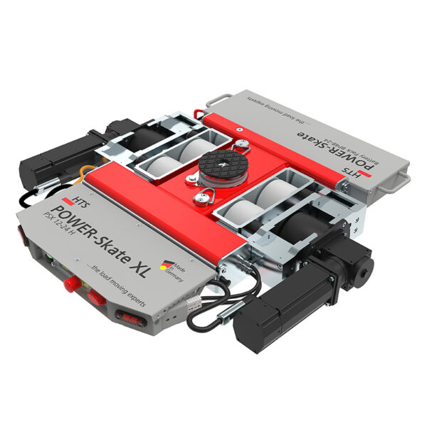 Rectangular machine labeled POWER-Skate® PSX 12-24-H with visible wheels, motors, and control components.
