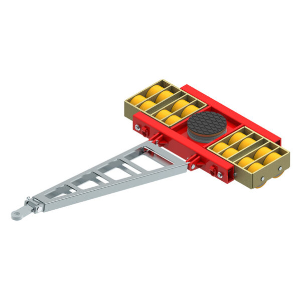 The ECO-Skate® BIG44L is a red and yellow moving dolly with a silver tow bar and rollers for heavy load transport.