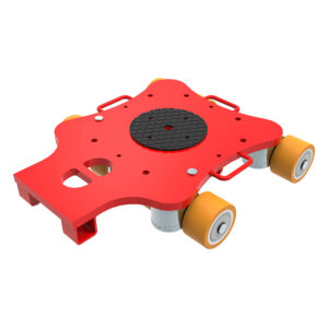 The ECO-Skate® ROTOflex RFX10 is a red skate with 4 yellow wheels and a black non-slip center surface.