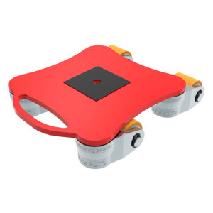 ROTO mini w/Polyurethane RM9: Red plastic platform with handle, 4 white swivel casters for heavy item transport.