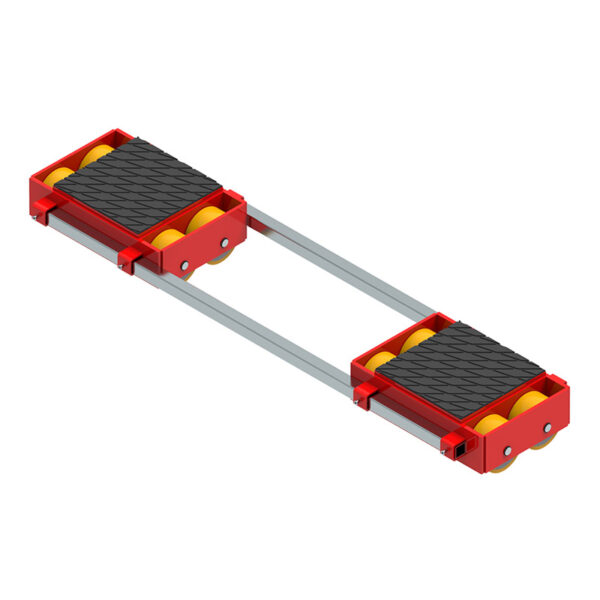 ECO-Skate® BIG88LS: Red and black skates with yellow rollers, textured platforms, and dual metal bar connectors.