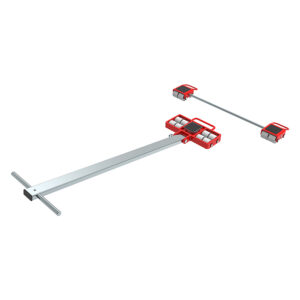 The ECO-Skate® MINI MN25LS (Nylon Wheels) is a metal, red moving tool set with rollers and a long lifting handle.