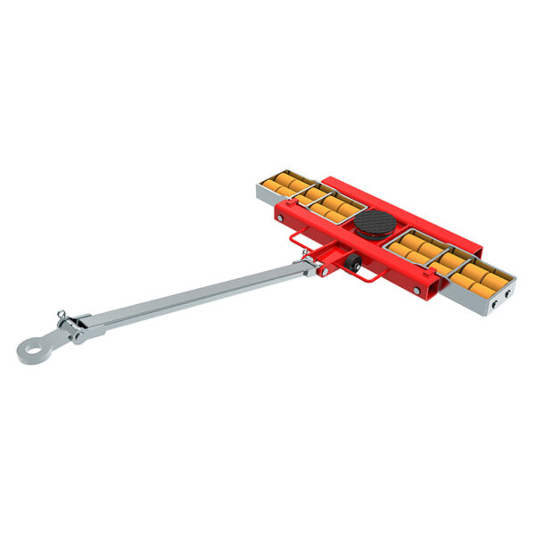 The ECO-Skate® IDEAL i150LS is a red/silver skate with yellow rollers and long handle for moving heavy equipment.
