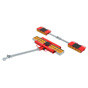 The ECO-Skate® IDEAL i150LS is a red/silver machinery skate with yellow rollers and an adjustable handle for heavy loads.
