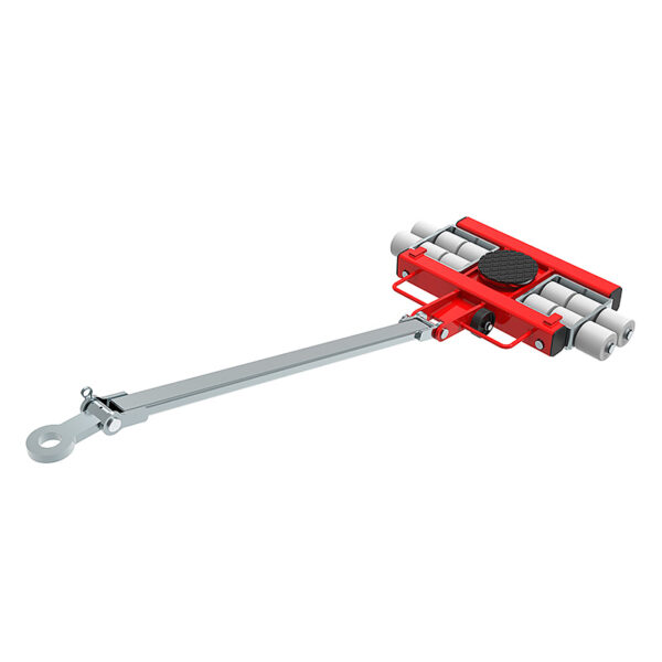 The ECO-Skate® IDEAL iN120LS features red and silver design, 8 white rollers, and a long metal handle for heavy moves.