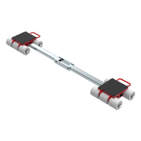 ECO-Skate® IDEAL iN120LS: Adjustable skate with two 4-roller platforms, red handles, and a connecting metal bar.
