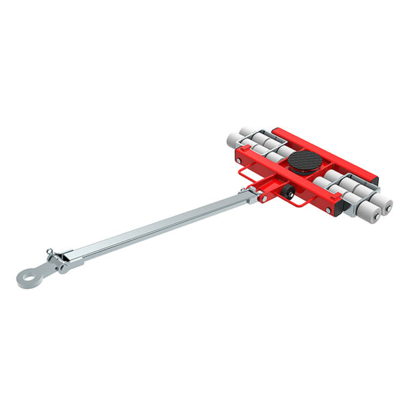 ECO-Skate® IDEAL iN160LS: Red/silver machinery skate with white rollers and a towing handle for moving heavy loads.