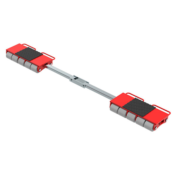 Red and gray ECO-Skate® IDEAL iN200LS with rollers and black pads for moving heavy equipment.