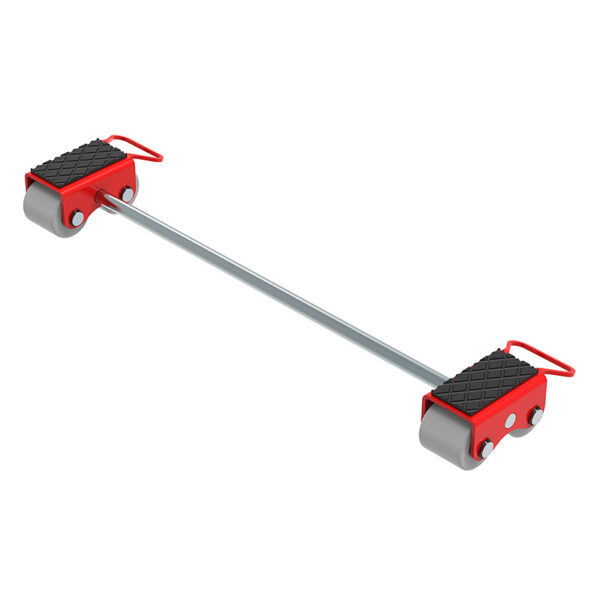 Red/gray ECO-Skate® IDEAL iN40LS dolly with two wheeled platforms connected by a metal rod.