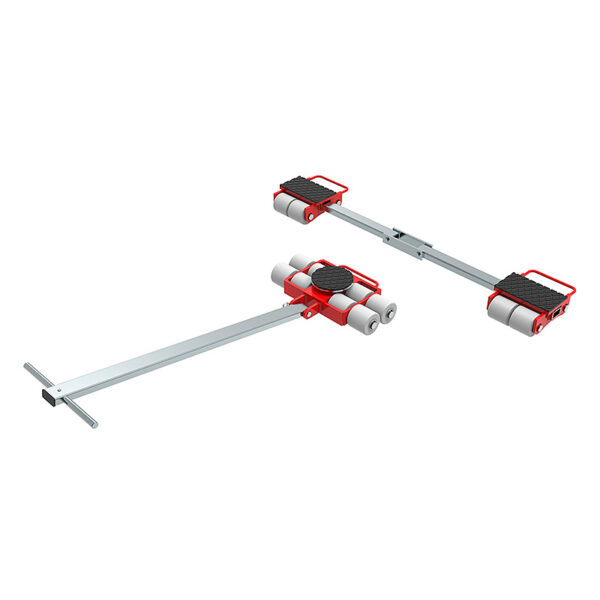 ECO-Skate® IDEAL iN80LS: red/silver frame, white rollers, black platforms for heavy load transport.