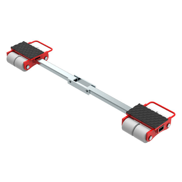ECO-Skate® IDEAL iN80LS: Red/silver adjustable machinery skate with 2 platforms, 4 rollers, and black textured surfaces.