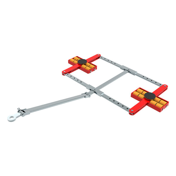 ECO-Skate® DUO i120D: Rectangular frame, red corners, yellow rollers, metal handle with eyelet.
