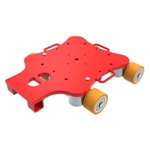 ECO-Skate® ROTOflex RFX10-G: Red flat platform with 4 yellow wheels, side handles, and a hole-patterned top.