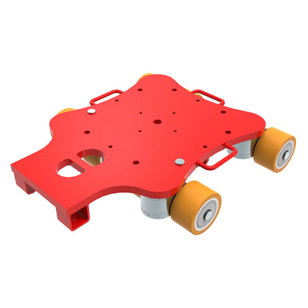 ECO-Skate® ROTOflex RFX10-G: Red flat platform with 4 yellow wheels, side handles, and a hole-patterned top.