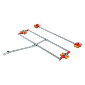 The ECO-Skate® ISOCON IC60D & IC60S features a metal frame, four orange rollers, and a tow bar for moving heavy loads.