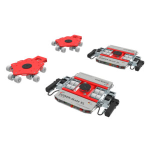 Four POWER-Skate® PSX 20-40 DUO industrial transport skates, two large and two small, on a white background.